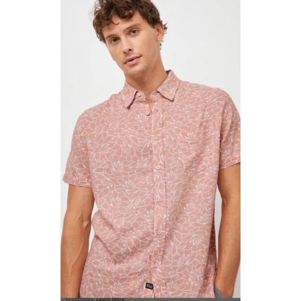 RAILS Carson Shirt Serenity‎ Dusty Rose Floral Linen Blend Top Men's Size Large